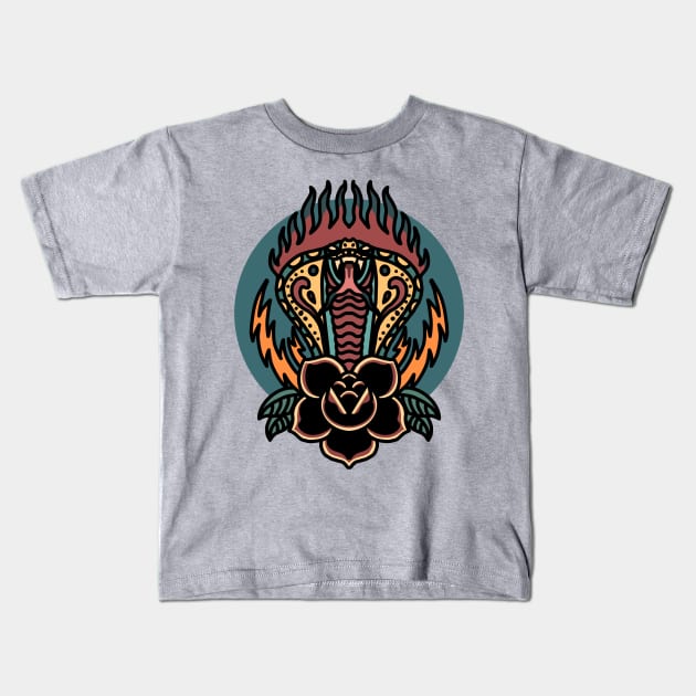 flaming cobra tattoo t-shirt Kids T-Shirt by donipacoceng